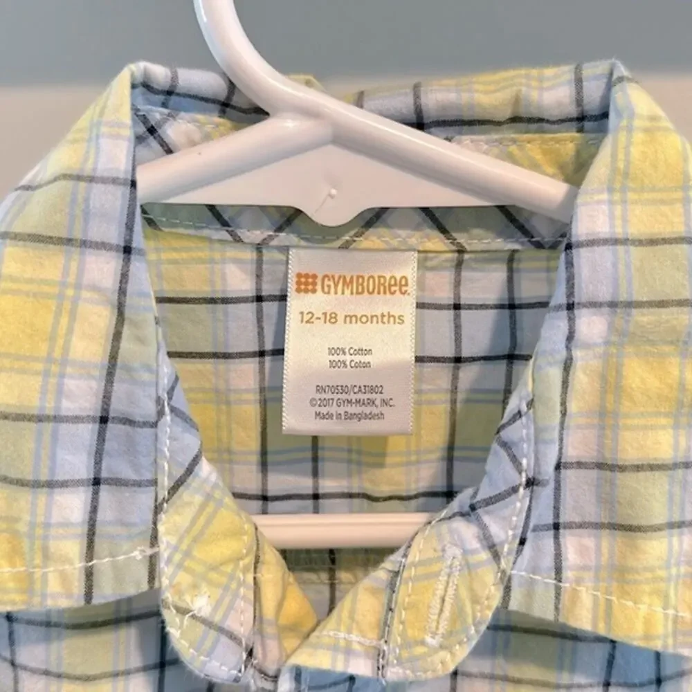 Gymboree Blue/Yellow Plaid‎ Button Down Dress Shirt 12-18 Month